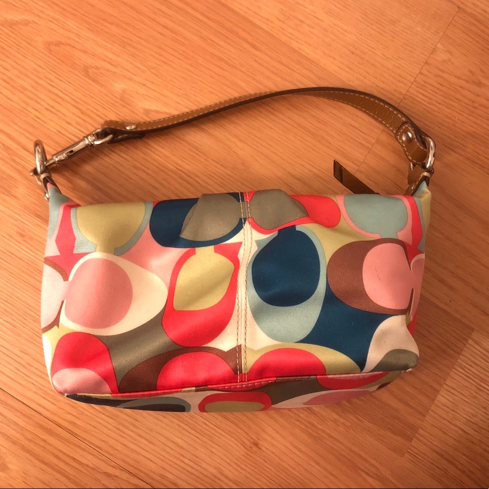Coach purse - multi colored with brown interior